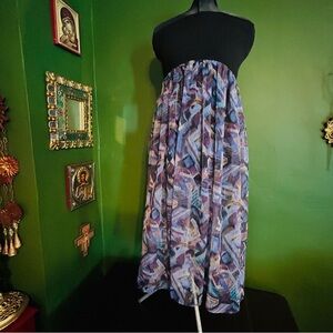 Vintage 1990s Tribal Print Tube Top Sheer Dress/Beach Cover Up/ Skirt sz S